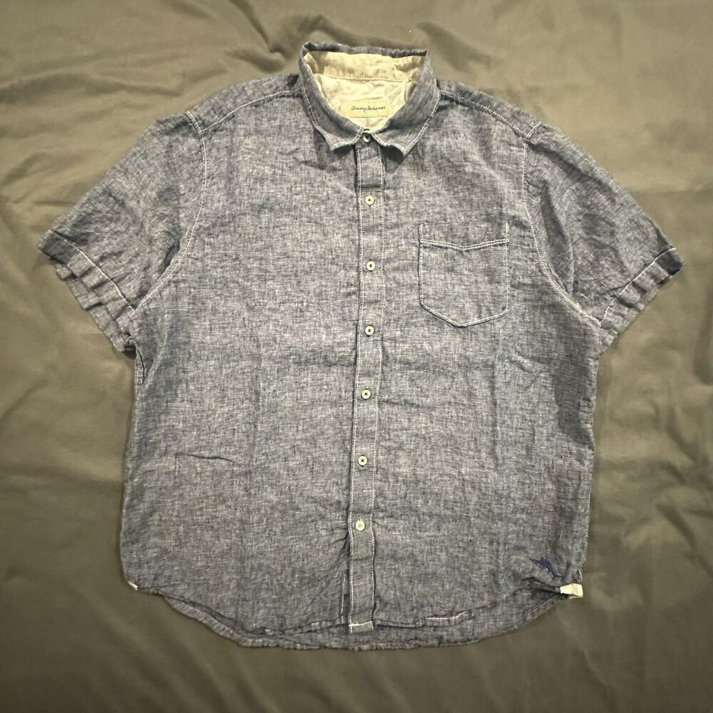 Tommy Bahama 100% Linen Shirt Mens XL Button Front Long Sleeve Blue Summer Beach